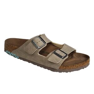 NWB Birkenstock Arizona vegan slide sandals desert dust taupe regular fit summer